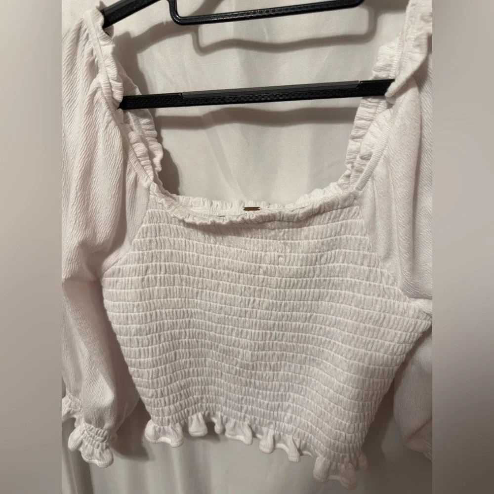 Free People Brencye Ivory Smocked Crop Top Size Medium
